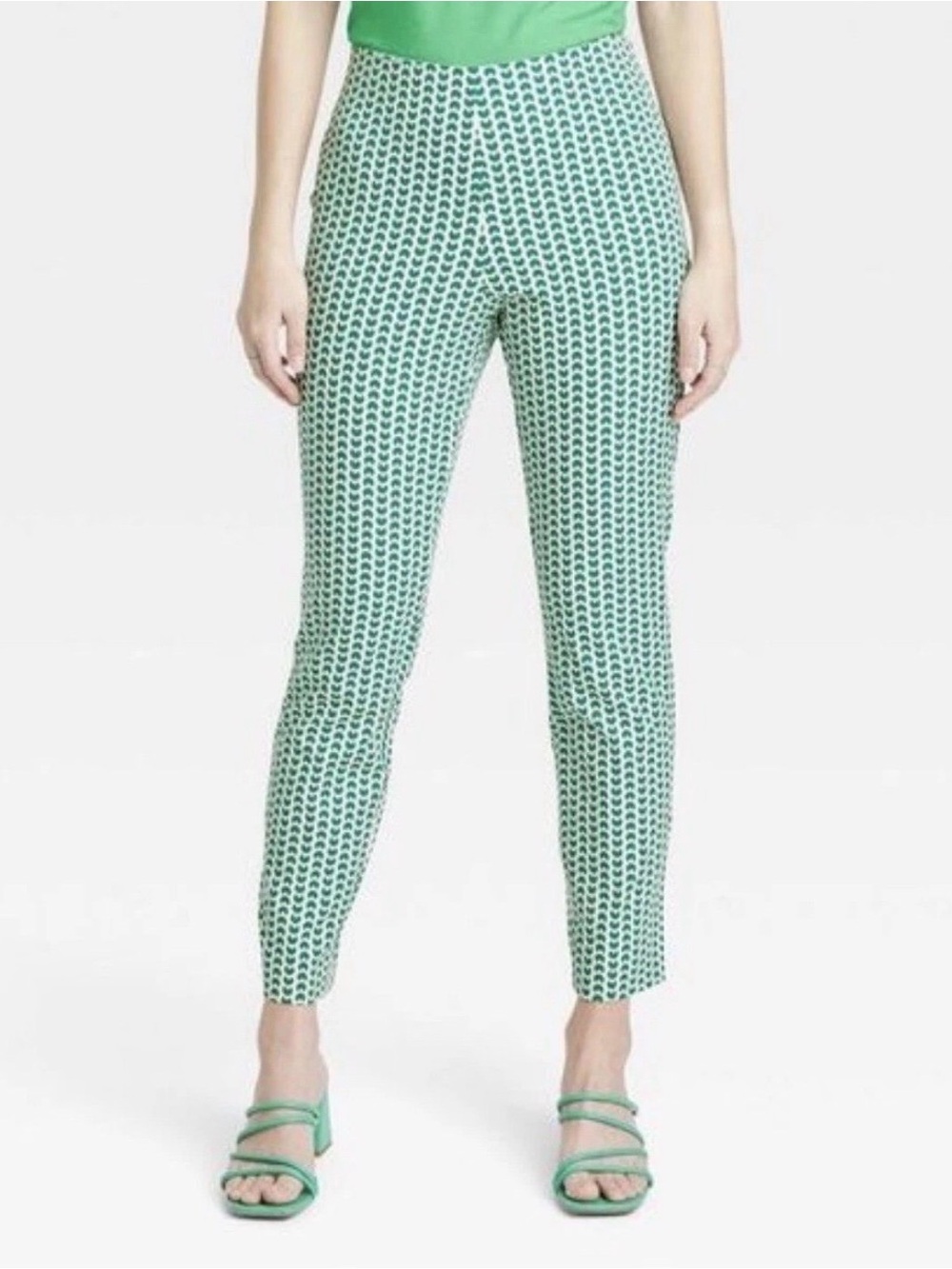 Green Patterned Cropped Ankle Pants
